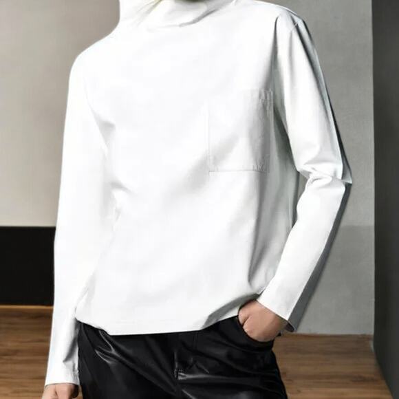 NWT - Zara Faux Leather with Crew Neck Ling Sleeve Taupe Top Medium - Picture 4 of 7